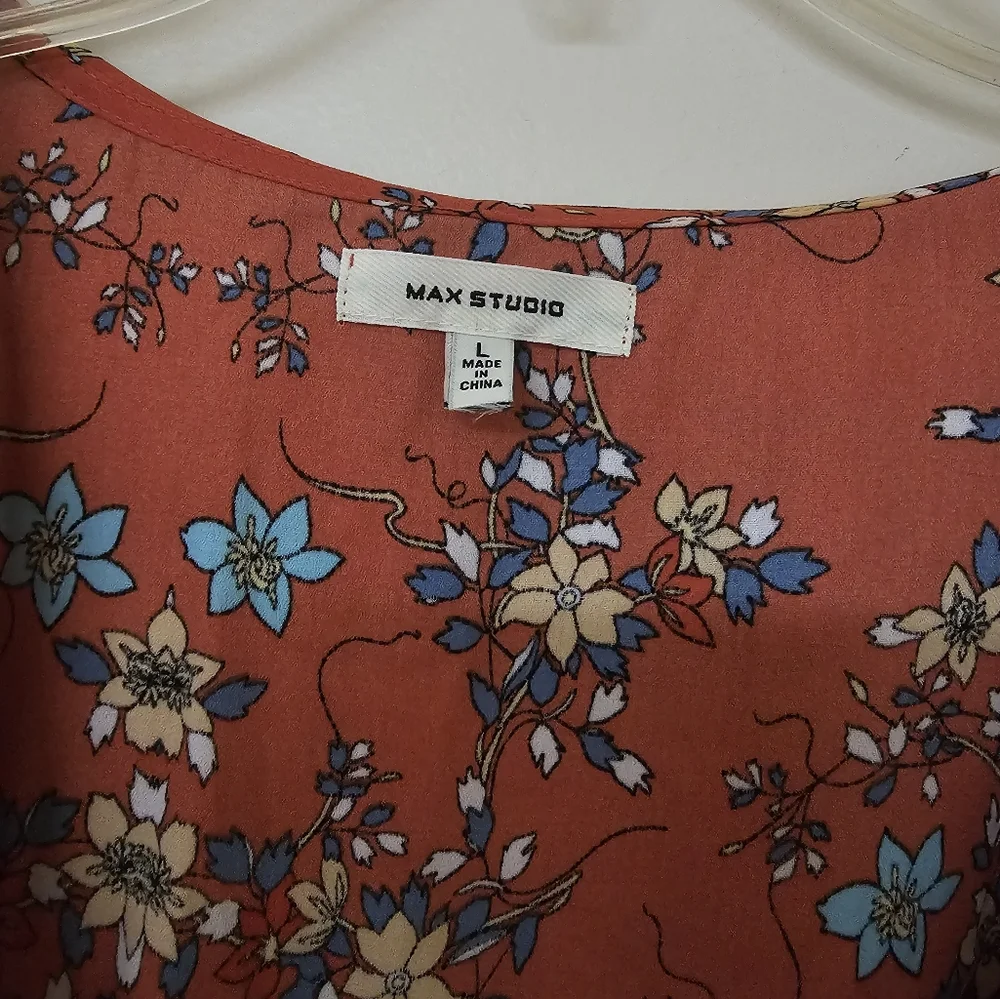 Max Studio Floral Burnt Orange Sleeveless Top Size L - Picture 2 of 5
